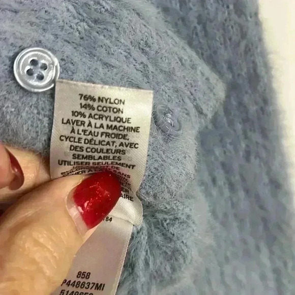 BP. Womens Sweater Baby Blue S Button-Up Crop Fuzzy Cardigan Cable Crew Soft EUC - Picture 7 of 11